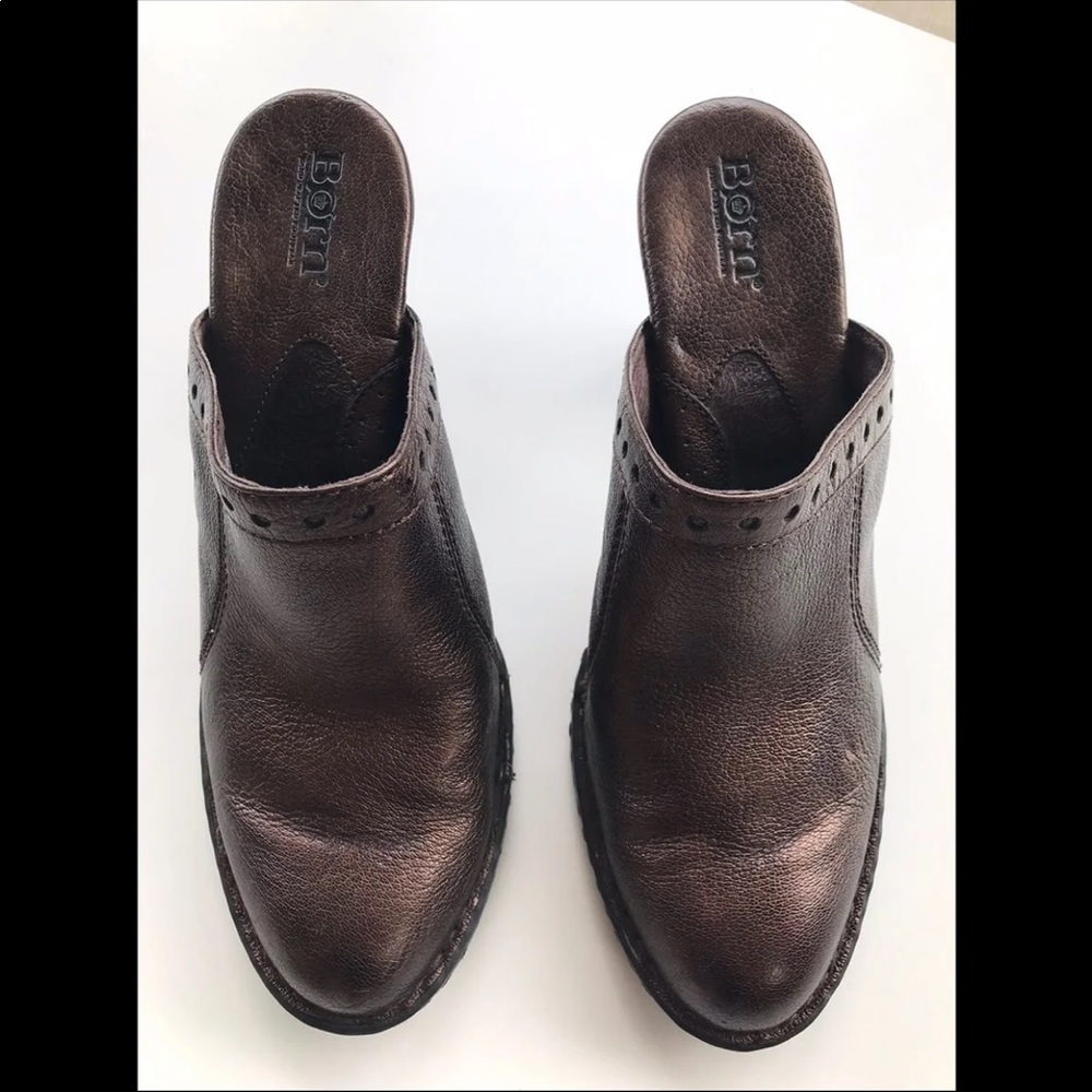Born Metallic Brown Leather Heeled Mules - Picture 3 of 8